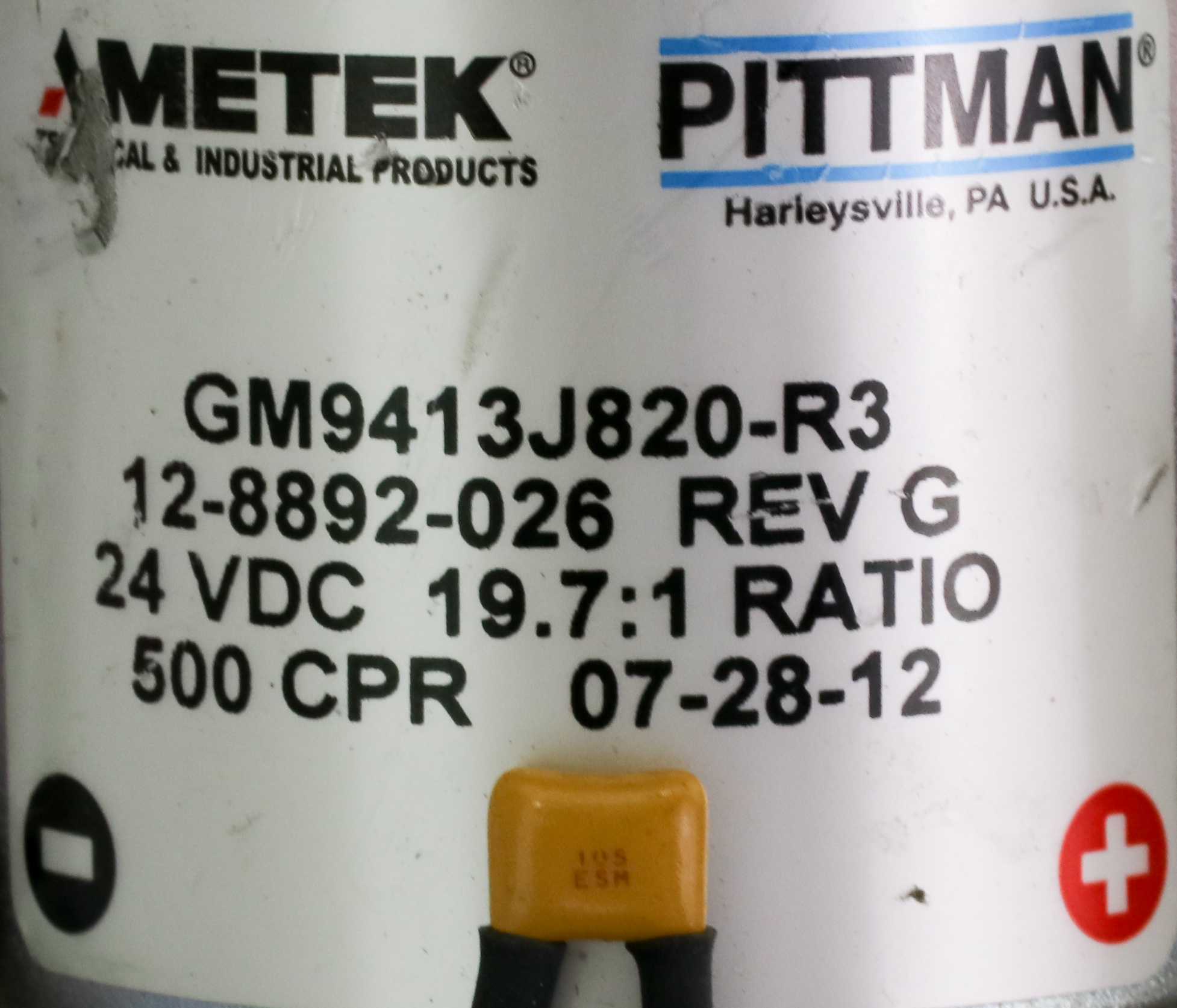 aen 12860 PITTMAN AMETEK ASSY, CBL, TRNSPRT MOTOR, P/N: 12-8892-026